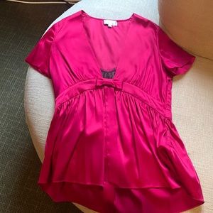 Short sleeved red satin blouse